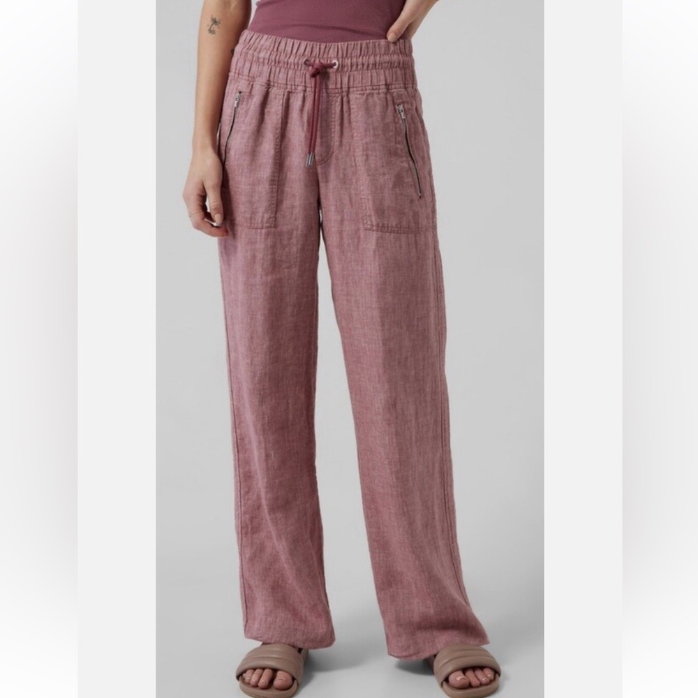 Athleta Cabo Linen Wide Leg Drawstring Pant Tawny Rose / Orchid Pink Sz 0